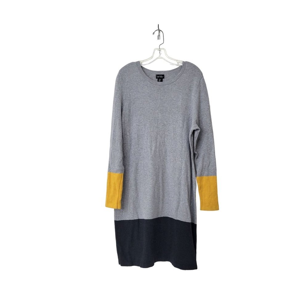 Nicole Miller Color Block Gray Knit Sweater Dress